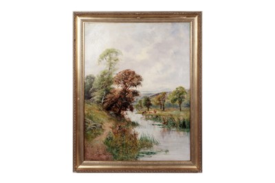 Lot 6 - Attributed to Walter James Slater - Peaceful landscape with cows grazing by a river | oil