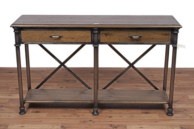 Lot 16 - A industrial style hardwood side table fitted