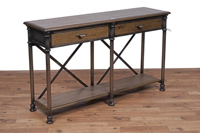 Lot 16 - A industrial style hardwood side table fitted