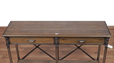 Lot 16 - A industrial style hardwood side table fitted