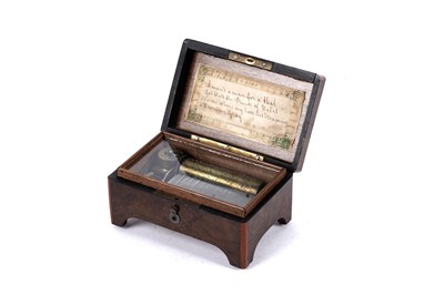 Lot 1247 - A miniature Victorian inlaid burr maple cylinder music box
