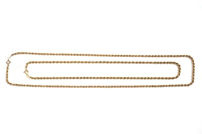 Lot 850 - Two 9ct yellow gold fancy link ropetwist chain necklaces