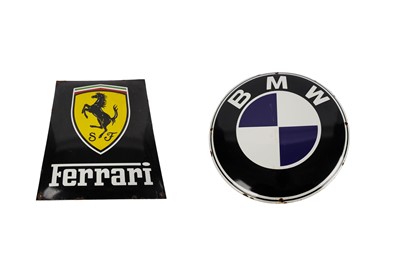 Lot 88 - An enamel Ferrari sign; and a BMW enamel sign
