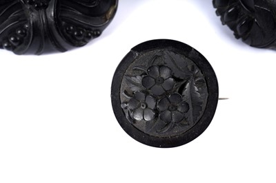 Lot 1491 - Victorian jet Romantic Revival brooches