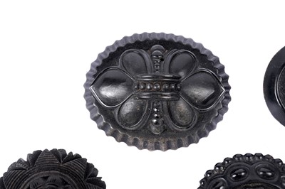 Lot 1491 - Victorian jet Romantic Revival brooches
