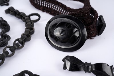 Lot 1495 - Late Victorian jet, and French jet brooches, chains and a choker