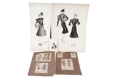 Lot 302 - 1930's fashion design drawings; and other items