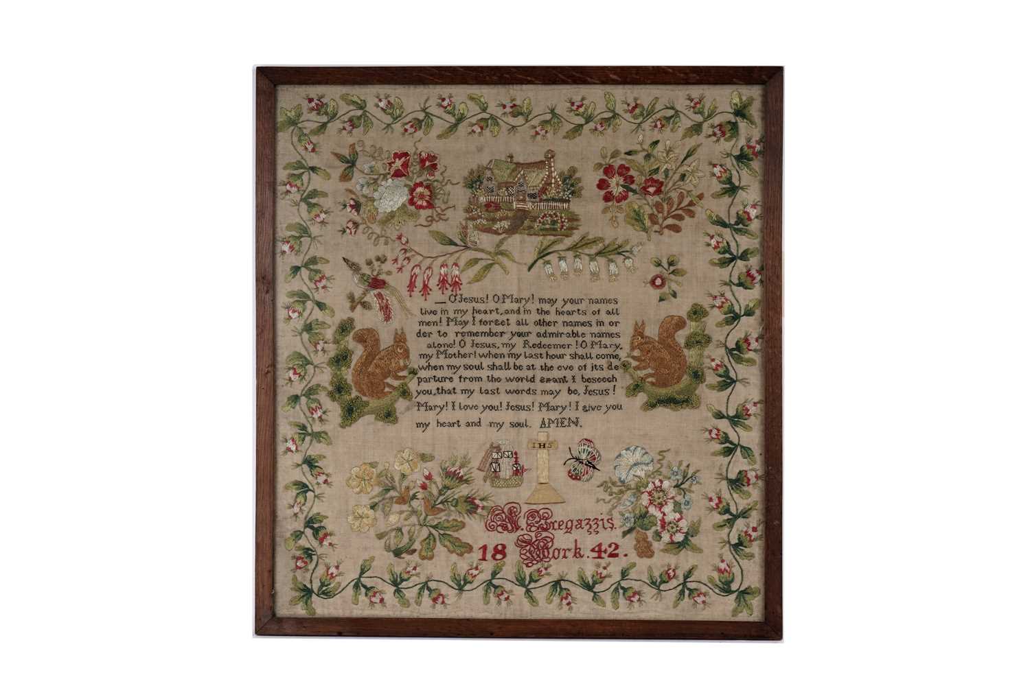 Lot 1481 - A Victorian needlework sampler dated 1842