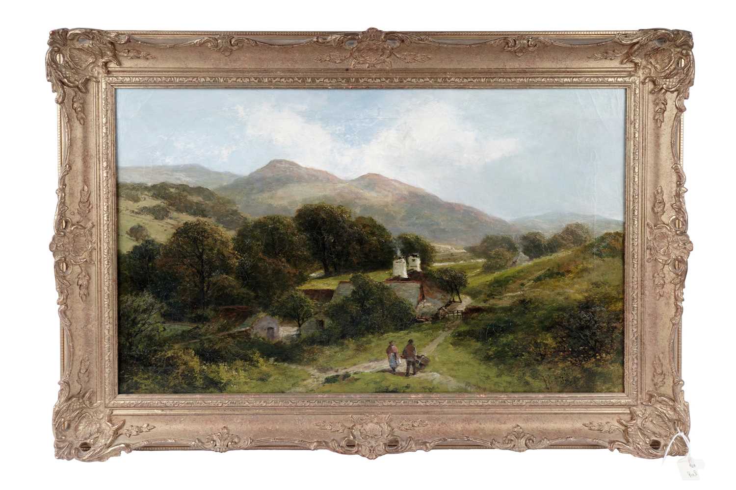 Lot 1021 - James Peel - Figures by a farmstead in the heart of a verdant valley | oil