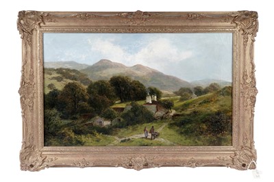 Lot 1021 - James Peel - Figures by a farmstead in the heart of a verdant valley | oil