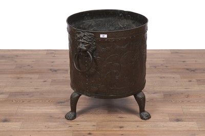 Lot 97 - A 19th Century embossed brass twin handled coal/log bucket