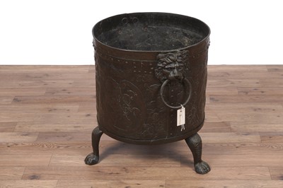 Lot 97 - A 19th Century embossed brass twin handled coal/log bucket