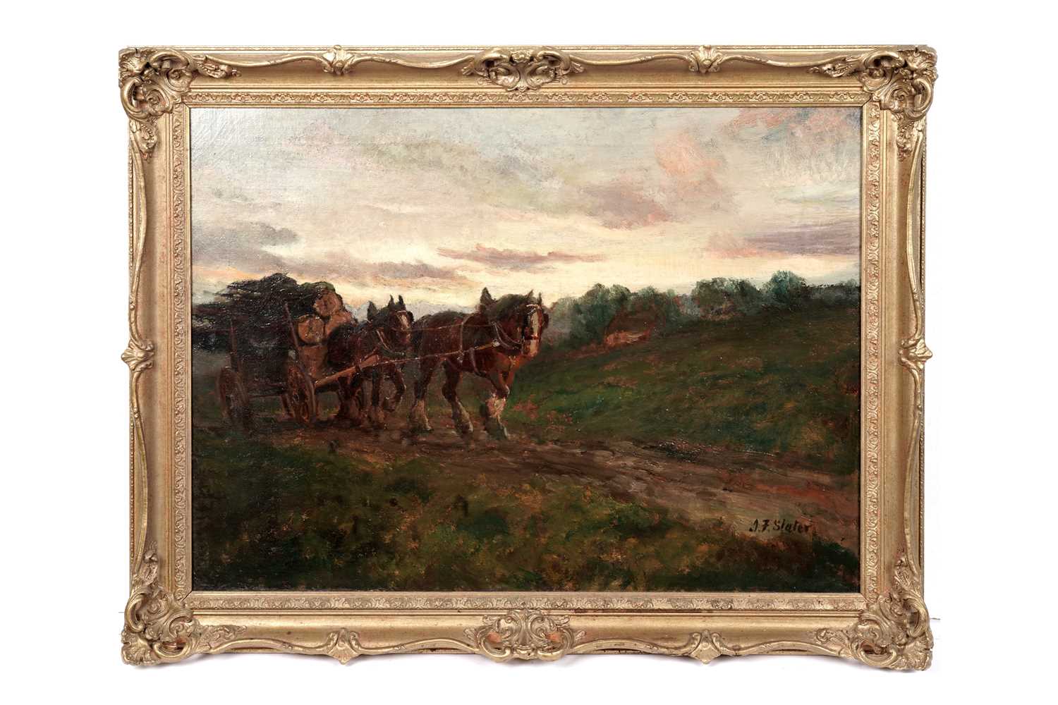 Lot 39 - John Falconar Slater - Galloping Logging Horses at Dusk | oil