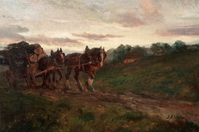 Lot 39 - John Falconar Slater - Galloping Logging Horses at Dusk | oil
