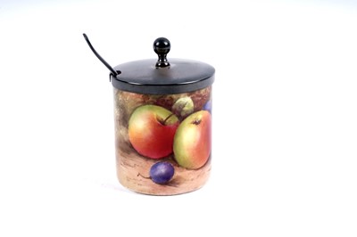 Lot 321 - A Royal Worcester hand-painted preserve pot