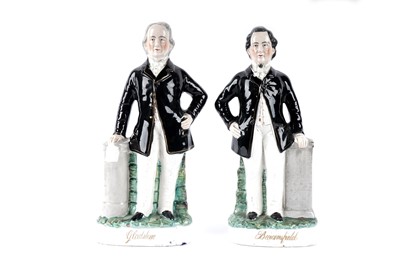 Lot 1087 - A pair of Staffordshire figures: Gladstone and Disraeli
