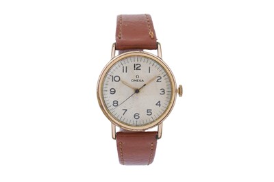 Lot 453 - Omega: a gilt steel cased manual wind wristwatch