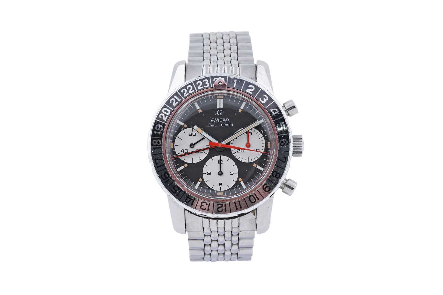 Lot 509 - Enicar Jet Graph GMT: a stainless steel and chromium plated cased manual wind chronograph wristwatch