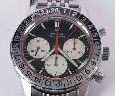 Lot 509 - Enicar Jet Graph GMT: a stainless steel and chromium plated cased manual wind chronograph wristwatch