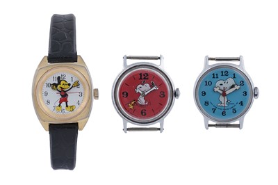 Lot 565 - Two Timex Snoopy wristwatches; and a Mickey Mouse wristwatch