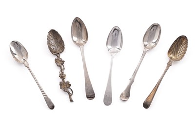 Lot 808 - A rare George III cast silver-gilt naturalistic teaspoon; and other silver teaspoons