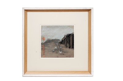 Lot 829 - Harold Riley | Coastal view at sunset | charcoal and pastel