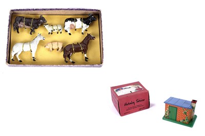 Lot 356 - A Hornby No. 2 Farmyard Animals set; and a Hornby Series Platelayer's Hut No. A818