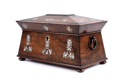 Lot 208A - ﻿An early 20th Century rosewood tea caddy﻿, with inlaid mother of pearl decoration