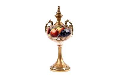 Lot 332 - A Royal Worcester twin handled vase and cover with hand-painted decoration