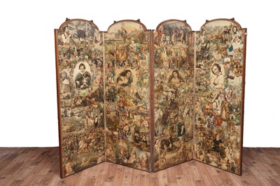Lot 494 - A Victorian mahogany framed four-fold scrap work fire screen