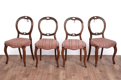 Lot 482 - A set of four Victorian walnut framed salon chairs