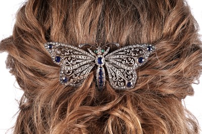 Lot 713 - A large and impressive 19th Century sapphire and diamond butterfly brooch