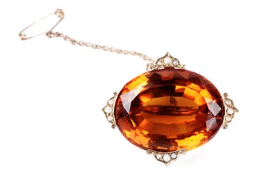 Lot 730 - A late Victorian citrine and seed pearl brooch