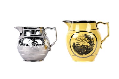 Lot 1083 - A canary-yellow jug; and a silver resist jug