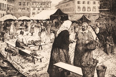 Lot 12 - Isabel Codrington - The Market, Freiburg im Breisgau | etching
