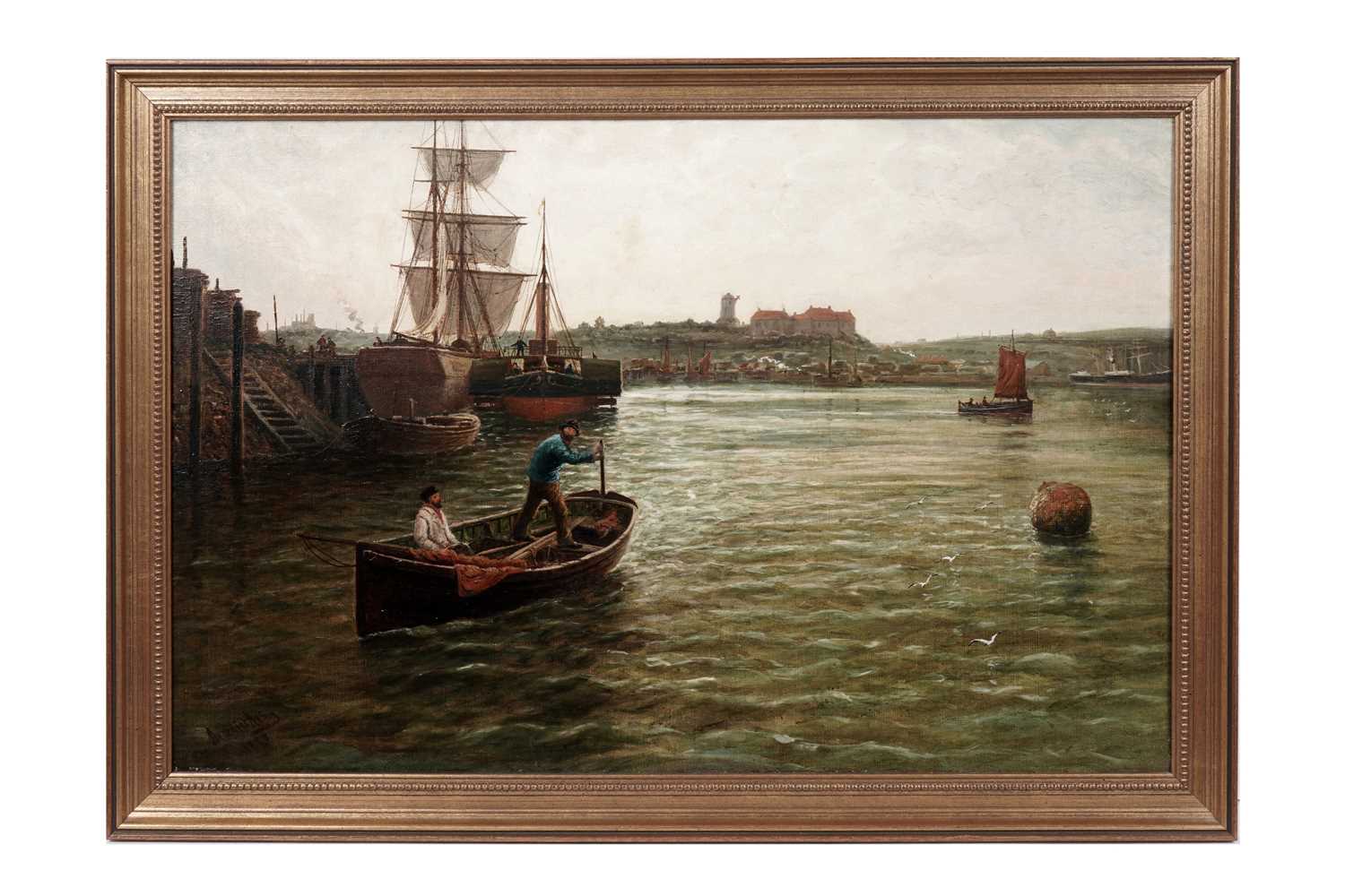 Lot 1016 - Bernard Benedict Hemy - Shipping on the Wear | oil