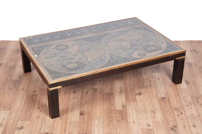 Lot 502 - A brass mounted hardwood atlas top coffee table