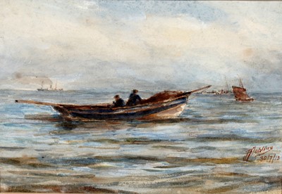 Lot 965 - Robert Jobling - A fishing boat makes its way out to sea | watercolour