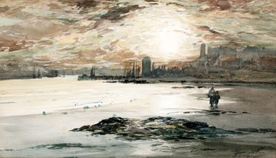 Lot 57 - Thomas Swift Hutton - North Shields at sunset | watercolour