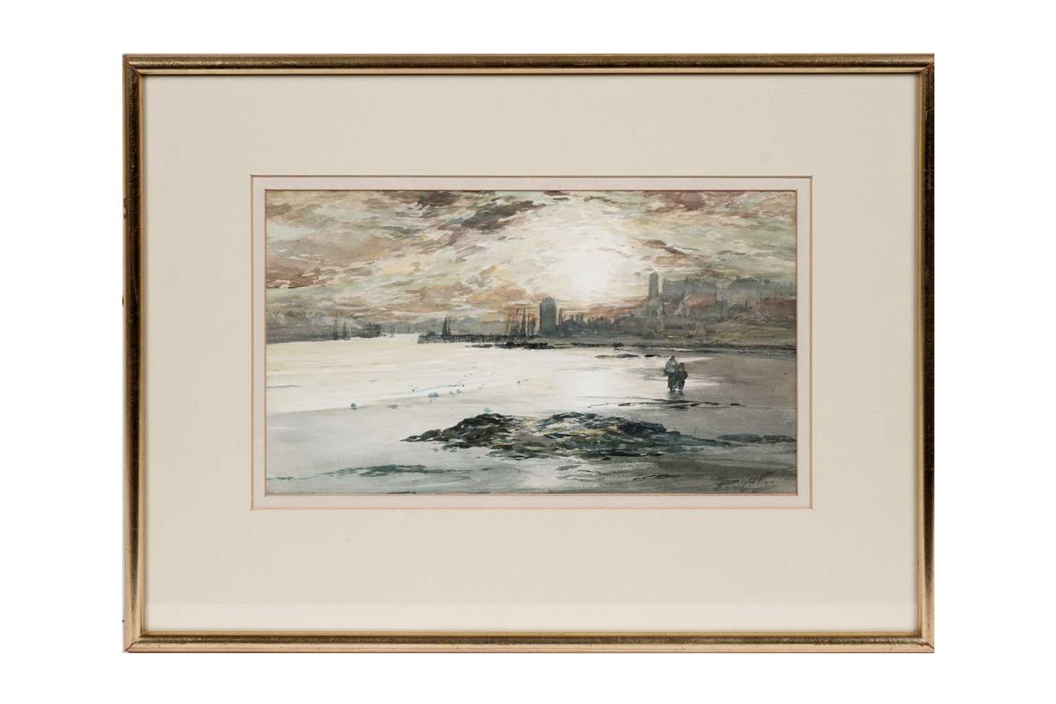 Lot 57 - Thomas Swift Hutton - North Shields at sunset | watercolour