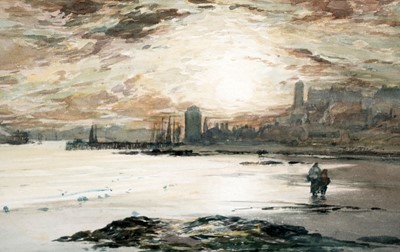 Lot 57 - Thomas Swift Hutton - North Shields at sunset | watercolour