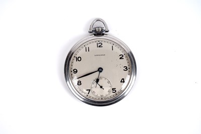 Lot 297 - Longines: a steel cased open faced Art Deco pocket watch
