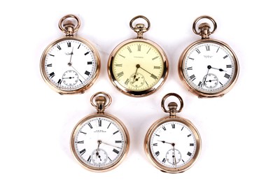 Lot 306 - Waltham: five gilt cased open faced pocket watches