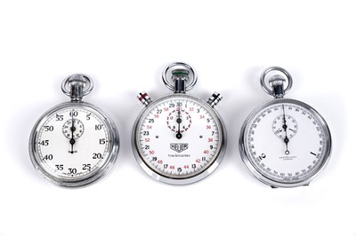 Lot 309 - Three steel cased crown wound stop watches