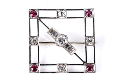 Lot 763 - An Art Deco ruby and diamond brooch