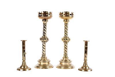 Lot 690 - Two pairs of candlesticks