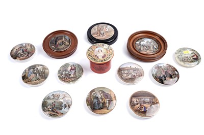 Lot 307 - A British Empire Exhibition pot and pot lid; together with a collection of Prattware pot lids