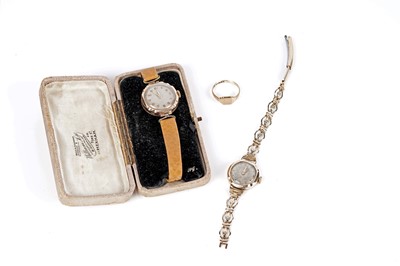 Lot 286 - Two gold cased cocktail watches; and a signet ring