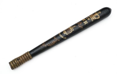 Lot 115 - A George IV black lacquered and parcel gilt wooden truncheon