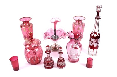 Lot 395 - A collection of Victorian and later cranberry glass